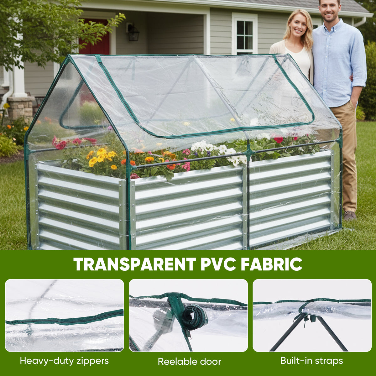 Greenhouse, With 2 Zipper Doors And Waterproof UV Protection, Suitable For Flowers, Vegetables And Herbs, Transparent — product image 2