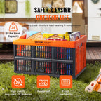 Storage bin carrying handles and folding construction