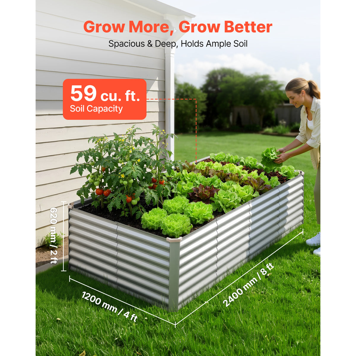 Galvanized Raised Garden Bed, 8 X 4 X 2 Ft, Rectangular Metal Planter Box Kit Outdoor, Bottomless Elevated Planting Box With Gloves, Rustproof Alu-Zinc, For Growing Flowers Vegetables, Silver — product image 2