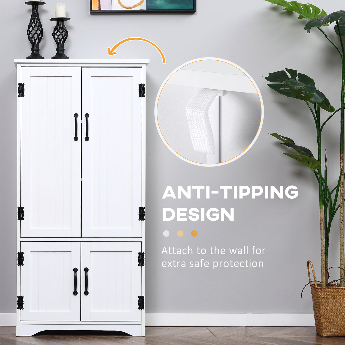Accent Floor Storage Cabinet Kitchen Pantry with Adjustable Shelves and 2 Lower Doors, White — product image 2