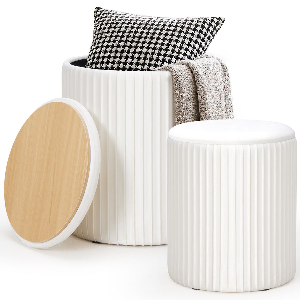 Two-piece Round Storage Ottoman Set - A Plush Dressing Stool With Storage Function, A Multi-functional Coffee Table Ottoman — product image 2