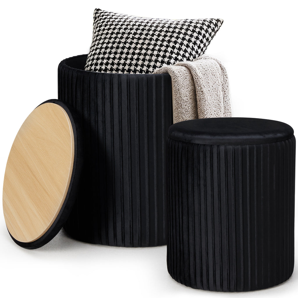 Two-piece Round Storage Ottoman Set - A Plush Dressing Stool With Storage Function, A Multi-functional Coffee Table Ottoman — product image 1