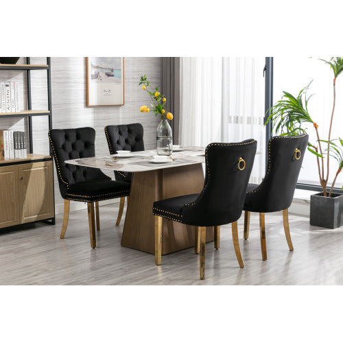 High-End Tufted Solid Wood Contemporary Velvet Upholstered Dining Chair with Golden — product image 3