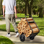 Firewood Log Cart, 250 Lbs Load Capacity, Outdoor And Indoor Wood Rack Storage Mover With Pneumatic Rubber Wheels, Heavy Duty Steel Dolly Hauler, Firewood Carrier For Fireplace, Fire Pit, Black — product image 1