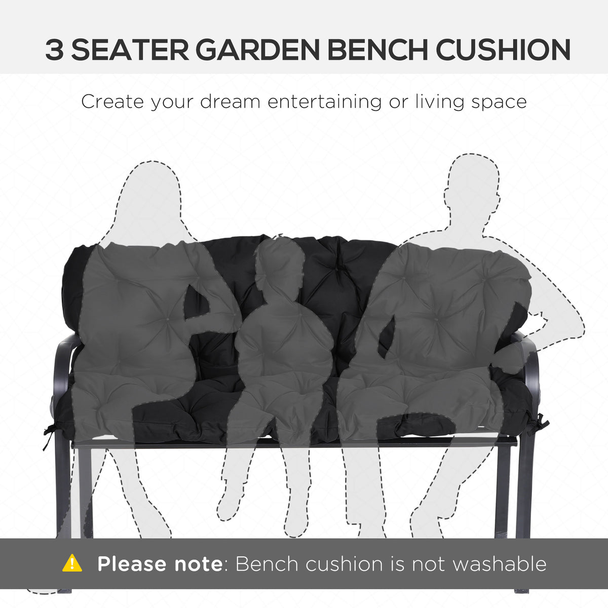 59" x 38" Tufted Bench Cushion for Outdoor Furniture, 3-Seater Replacement for Swing Chair, Patio Sofa/Couch, Black — product image 2