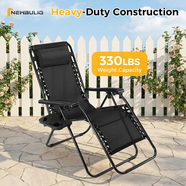 Set Of 2 Zero Cravity Lounge Chairs,Outdoor Patio Folding Recliners For Pool Beach With Pillow And Cup Holder — product image 2