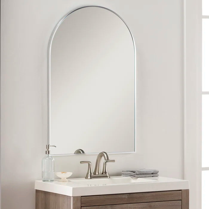 20x30 Inch Silver Metal Framed Arched Bathroom Mirror for Wall. — product image 3