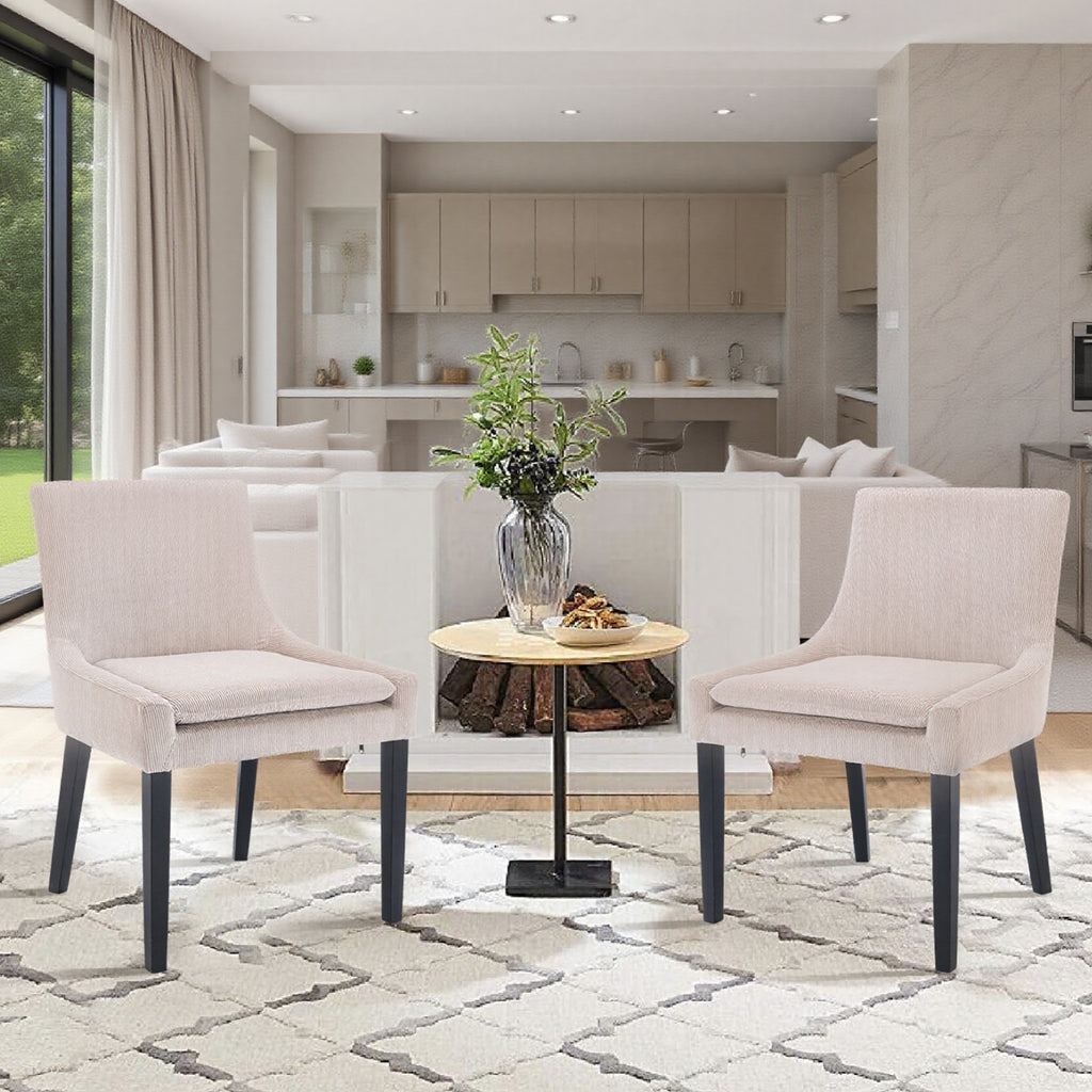 Upholstered Dining Chairs With Mid Back And Wood Legs, Set Of 2, Beige — product image 1