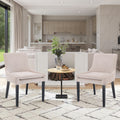 Upholstered Dining Chairs With Mid Back And Wood Legs, Set Of 2, Beige — product image 1