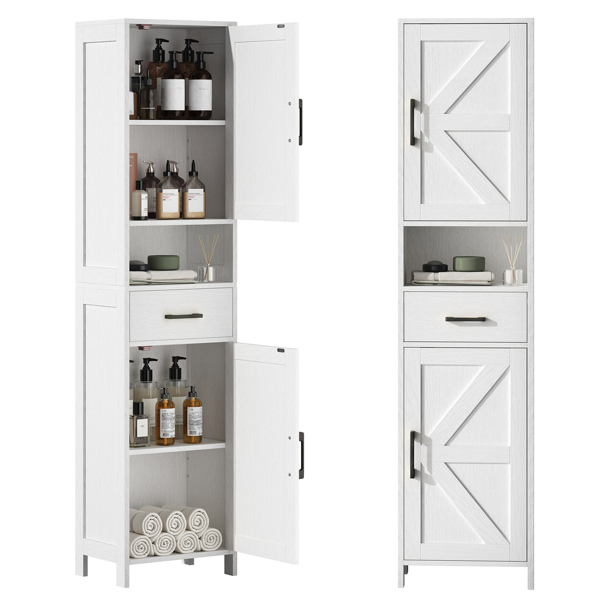 Tall Narrow Storage Cabinet — 2 Barn Doors with Drawer — product image 1
