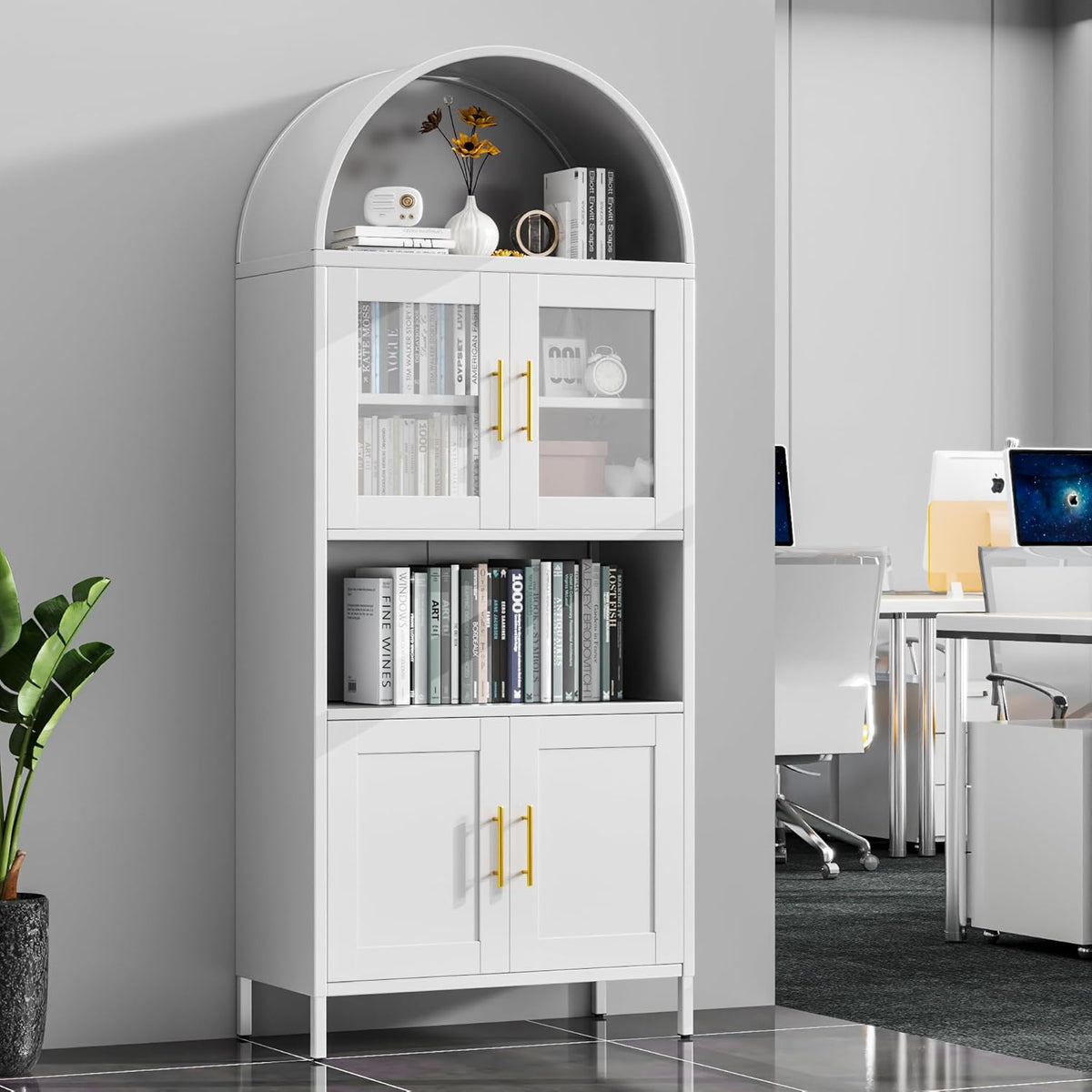 73 in Tall Metal Arched Cabinet — Kitchen Pantry Cabinet with Glass Door — product image 2