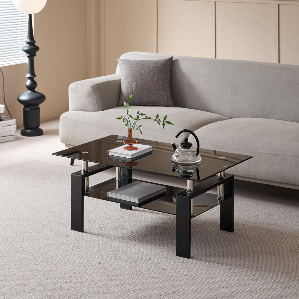 Tempered Black Glass Coffee Table — 2-Layers Tea Table — product image 1