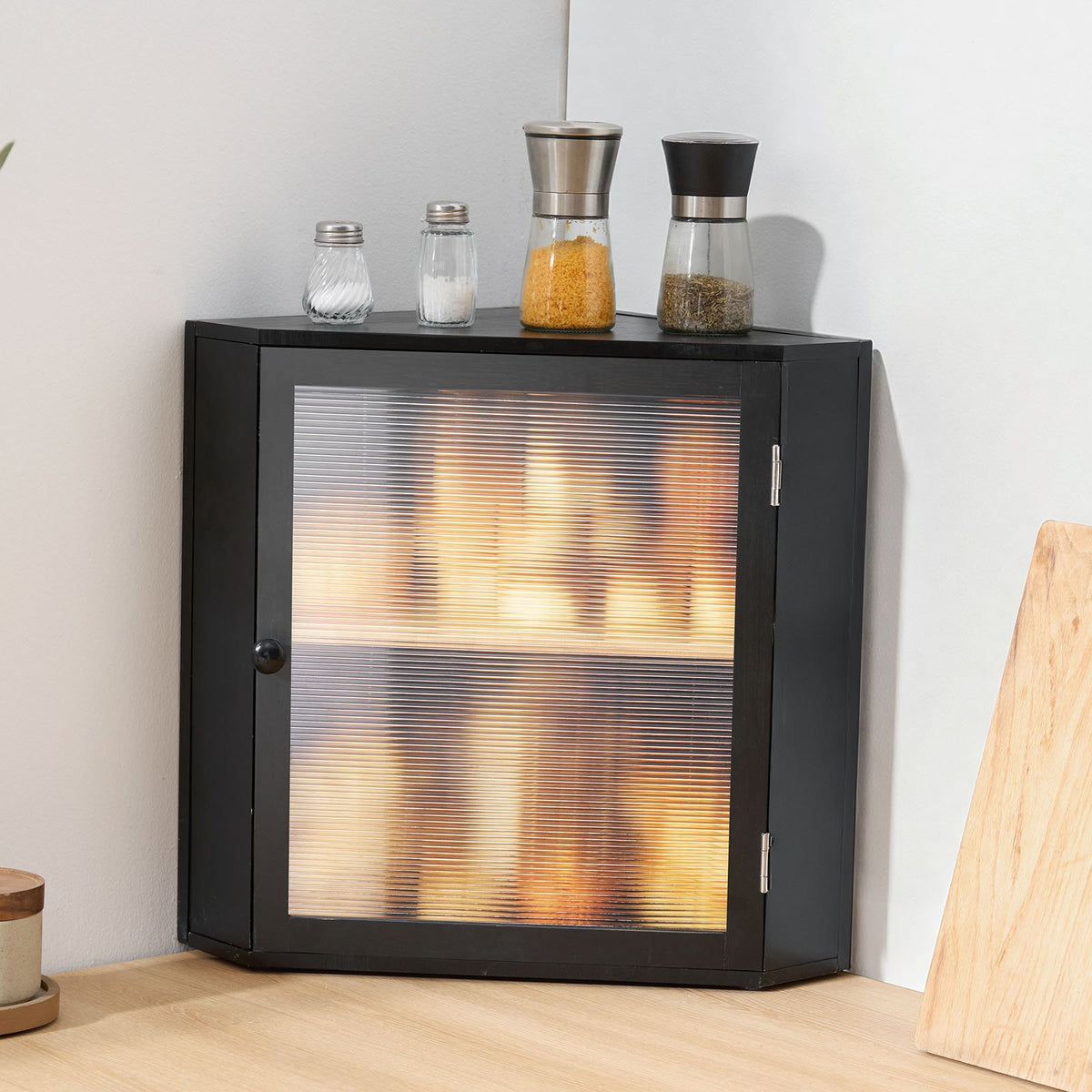 Corner Bread Box for Kitchen Counter Double Layer Bamboo Storage Container Black — product image 1