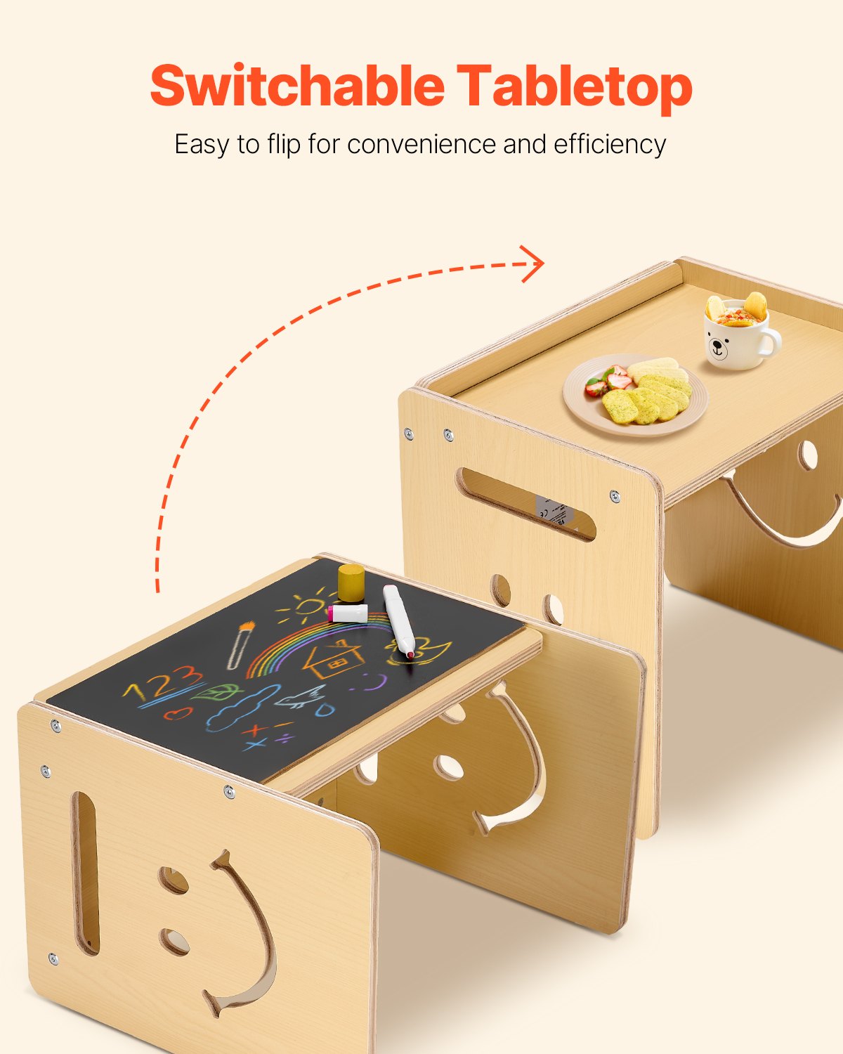 Montessori Weaning Table And Chair Set, 3 In 1 Wooden Toddler Table And Chairs With Chalkboard, Adjustable Height Montessori Table For Ages 1-5, Ideal For Drawing, Reading, Eating - Natural — product image 2