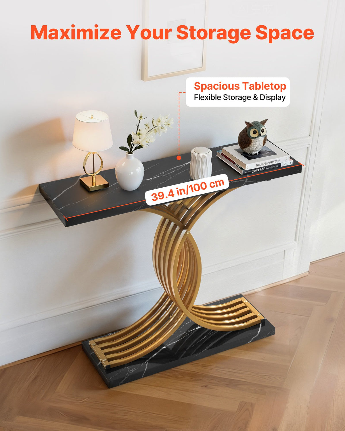 39 in Gold Console Table — Modern Desk Behind the Couch — product image 2