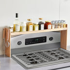 Over the Stove Spice Shelf Spice Rack Kitchen Organizer 32.6x13in Bamboo 6 Hooks — product image 1