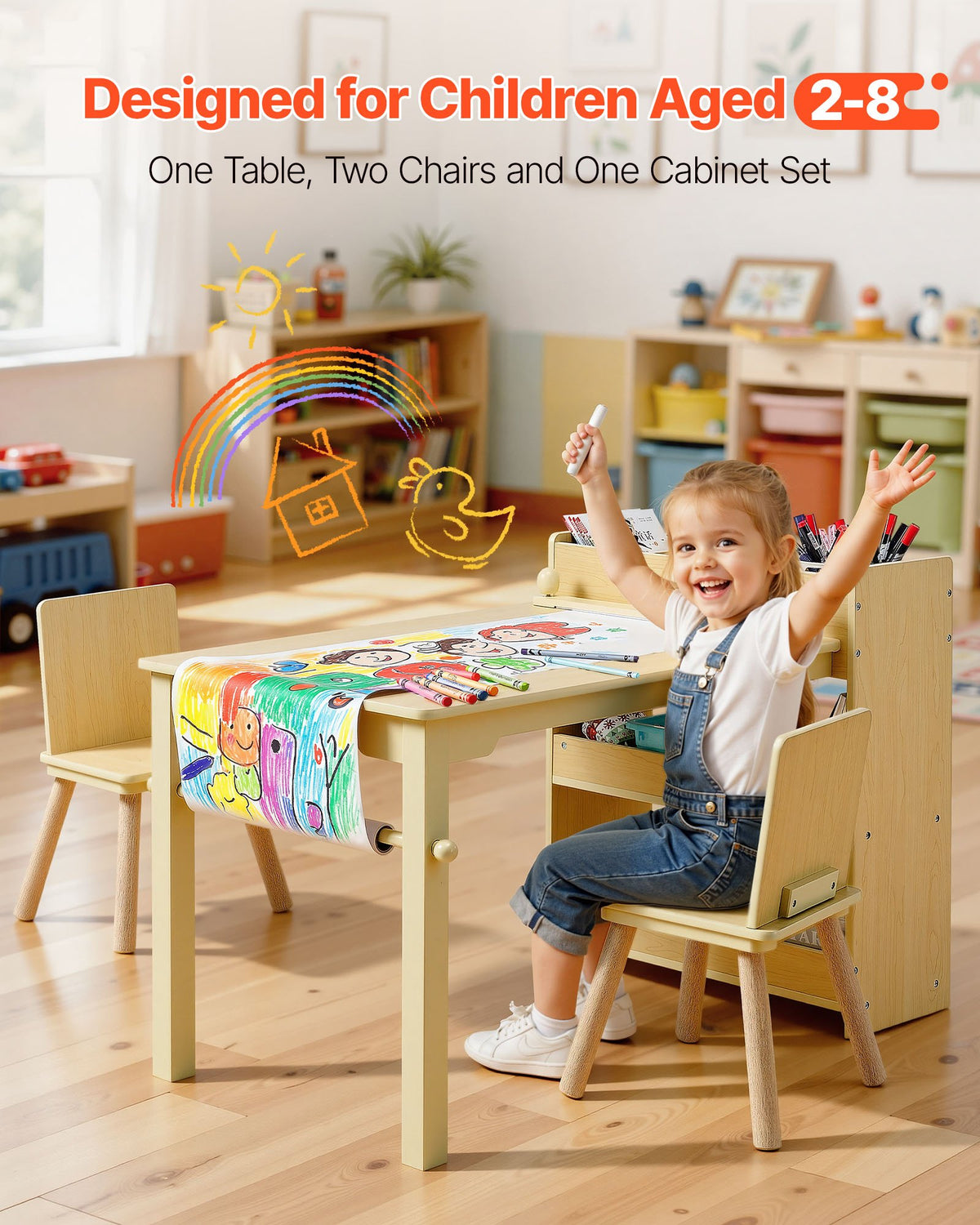 Kids Art Table and Chair Set — Toddler Craft Table with 3 Tiers Storage Cabinet — product image 2