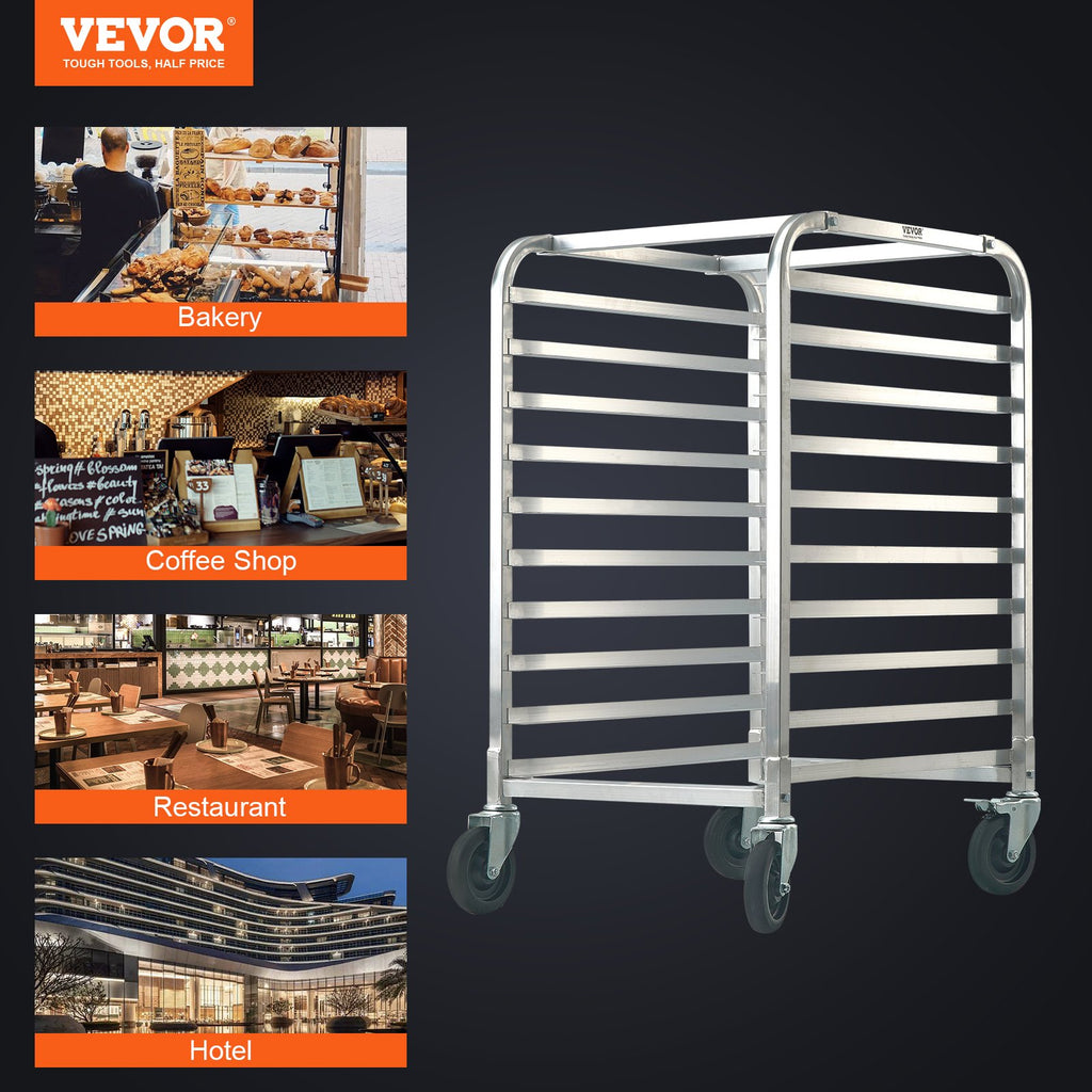 VEVOR Bun Pan Rack, 10-Tier Commercial Bakery Racks With Brake Wheels, Aluminum Racking Trolley Storage For Half & Full Sheet, Speed Rack For Kitchen Home, Bread Baking Equipment, — product image 2