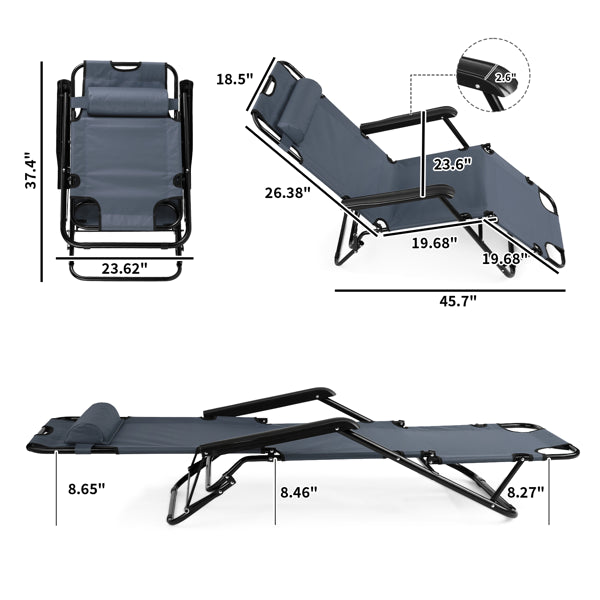 Portable Dual Purposes Extendable Folding Reclining Chair Grey — product image 3