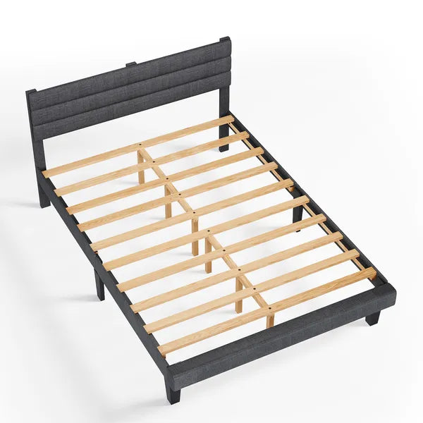 Dark Gray Queen Size Tufted Platform Bed Frame - Linen-Like Upholstery — product image 2