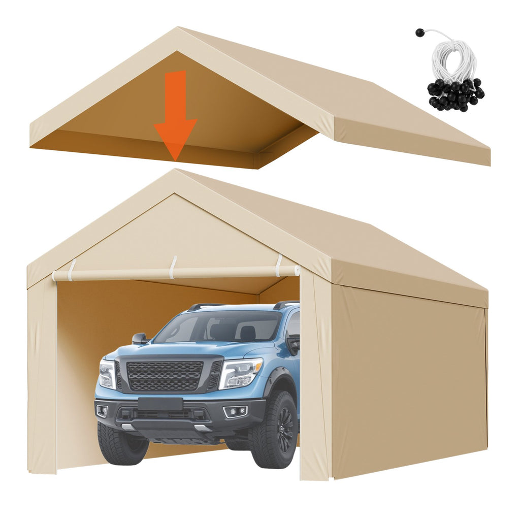 Carport Replacement Canopy, 10 X 20 Ft Potable Garage Tent Top Tarp With Sidewalls, UV-Resistant & Waterproof, Heavy Duty Car Shelter Tarp With Ball Buggees, Beige, Frame Not Included — product image 1