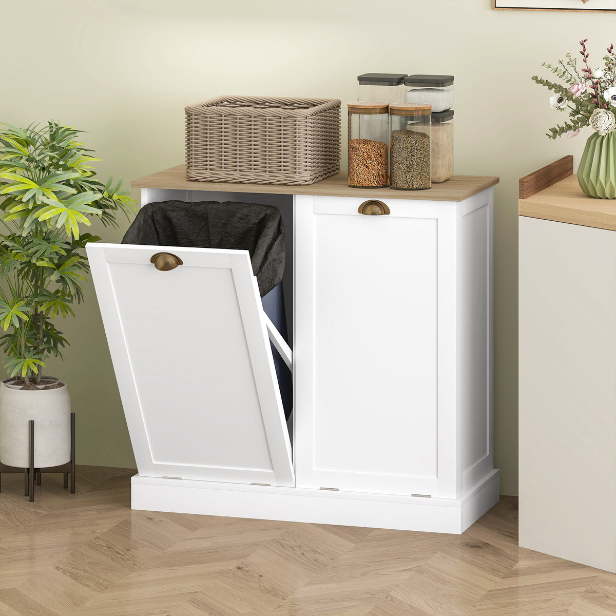 White two-basket laundry hamper cabinet product view