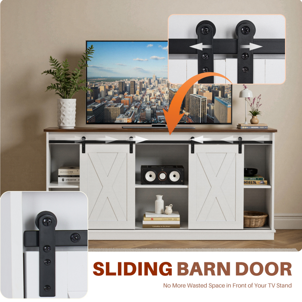 65-Inch Solid Wood TV Cabinet with Double-Layer Storage Space Sliding Door — product image 2