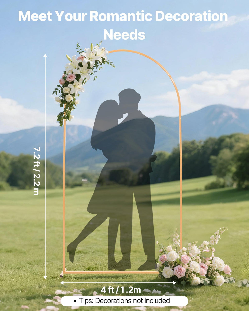Arch Backdrop Stand, 7.2 X 4 Ft, Stable Structure, Easy Assembly, 1 Piece Gold Metal Arch Backdrop Stand For Wedding, Birthday Party, Graduation, Holiday Celebration, And Ceremony Decoration — product image 2