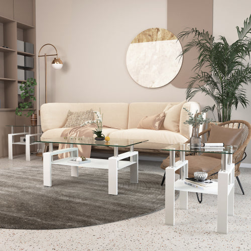 Set of 2 — Modern Tempered Glass Tea Table Coffee Table End Table — product image 3