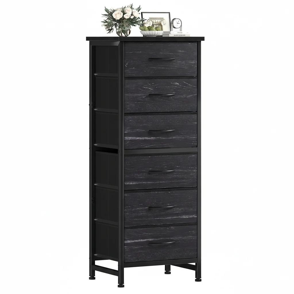 High Cabinet-style Storage Cabinet, Equipped With 6 Fabric Drawers, Metal Frame With Cross-bracing Rods, Anti-toppling Design, And Wooden Tabletop — product image 1