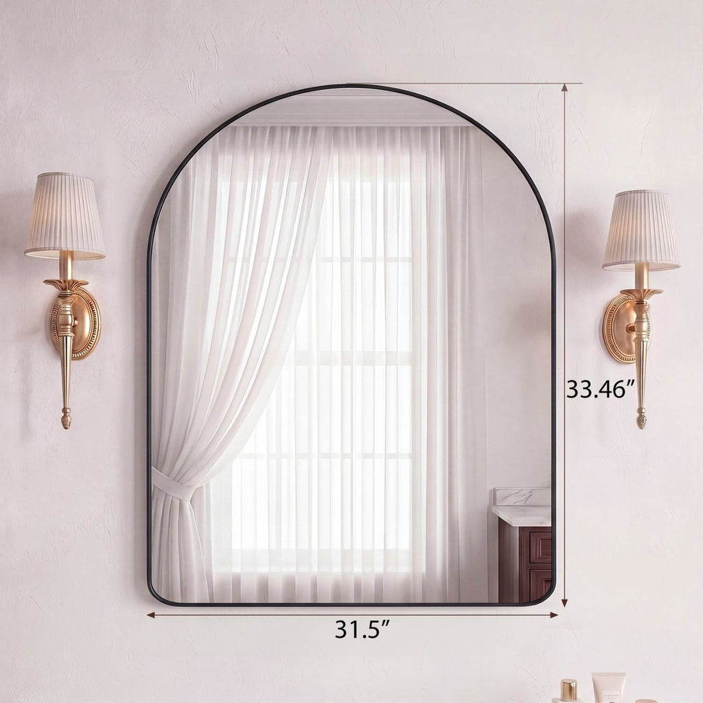 Arched Wall Mirror For Bathroom Over Sink, Arched Rounded Rectangle, Modern Vanity Mirror With Matte Metal Deep Frame, For Home Decor, Living Room — product image 3