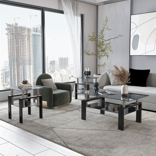 Set of 2 — Modern Tempered Glass Tea Table Coffee Table End Table — product image 2