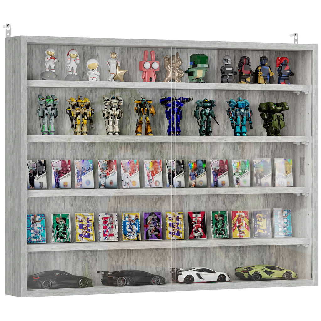 5-Tier Display Cabinet, Wall-Mounted Display Case with 2 Glass Doors and Adjustable Shelves, Gray — product image 1