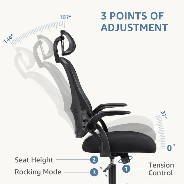 Ergonomic Office Computer Desk Chair, Mesh High Back Rolling Swivel Adjustable Task Chair With Headrest And Flip-up Armrests, Chair With Wheels, Black — product image 2