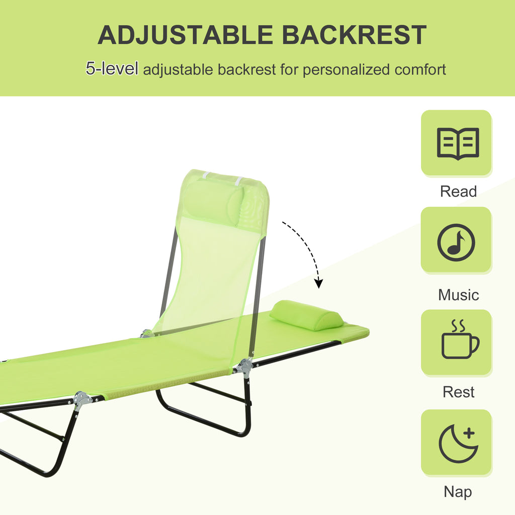 Folding Chaise Lounge Chair, Pool Sun Tanning Chair, Outdoor Lounge Chair with Reclining Back, Breathable Mesh Seat, Headrest for Beach, Yard, Patio, Green — product image 2