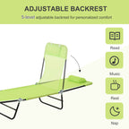 Folding Chaise Lounge Chair, Pool Sun Tanning Chair, Outdoor Lounge Chair with Reclining Back, Breathable Mesh Seat, Headrest for Beach, Yard, Patio, Green — product image 2