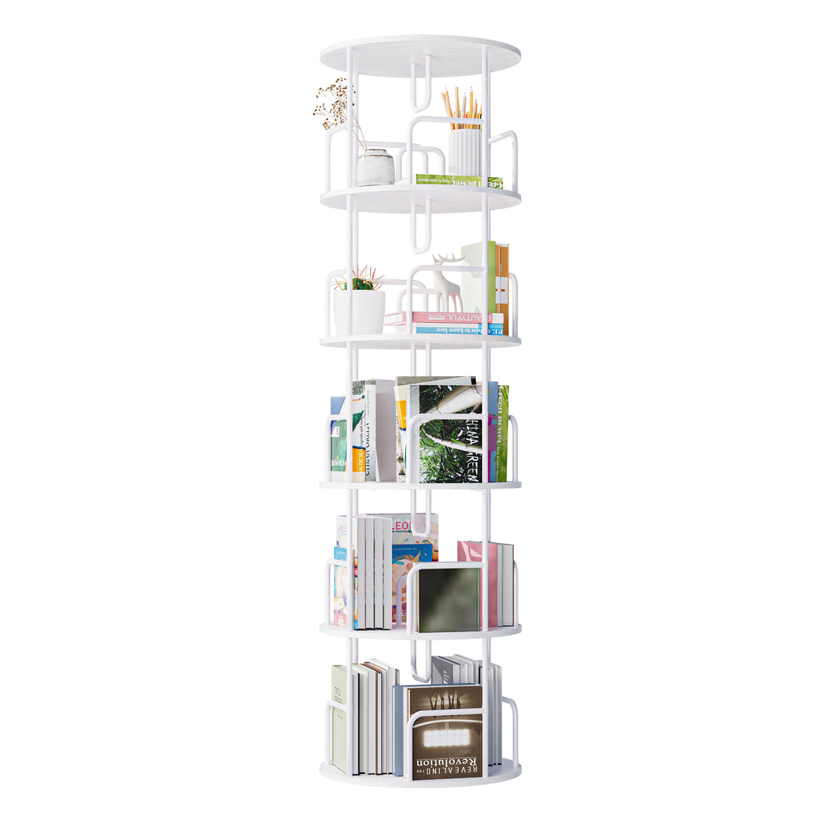Rotating Bookshelf Tower 5 Tier Spinning Bookcase Revolving 360 Book Shelf Narrow — product image 1