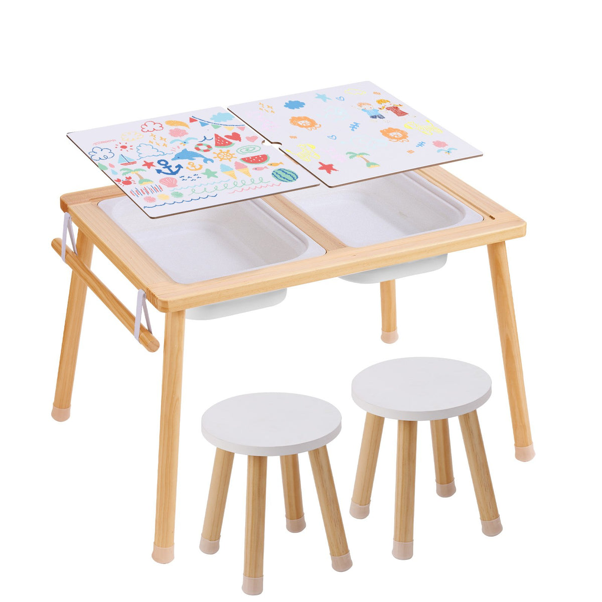 Sensory Table And Chairs Set, Toddlers Activity Table With 2 Stools, 2 Storage Bins & Paper Roll Holder, Indoor/Outdoor Play Sand And Water Table, Wooden Kids Sensory Table - Gift For Boys Girls — product image 1