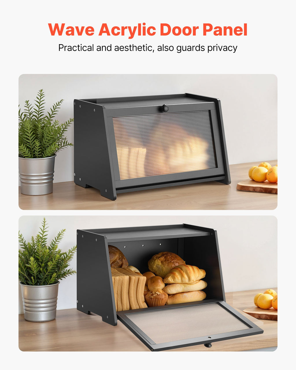 Bread Box For Kitchen Counter Large Capacity Bamboo Storage Container Black — product image 3
