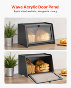 Bread Box For Kitchen Counter Large Capacity Bamboo Storage Container Black — product image 3