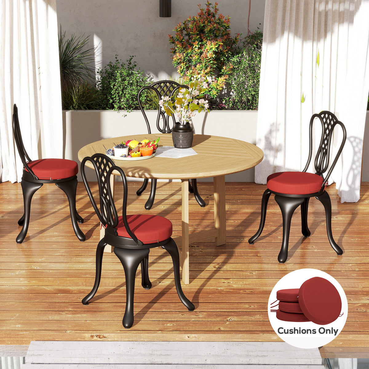 Patio Chair Cushions Set of 4 Round Seat Cushions for Dining Bistro Chairs Machine Washable, 15" x 15" x 3", Wine Red — product image 3