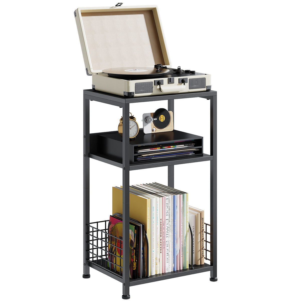 Three-tier Side Tables 2 Sets, A Storage-functional Record Player Stand That Can Hold Up To 1 00 Records, A Turntable Stand For Playing Vinyl Records — product image 3