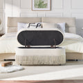 Oval Upholstered Storage Ottoman with Fringe Trim & Lift-Top Lid - 39l X 16w X 17h — product image 1