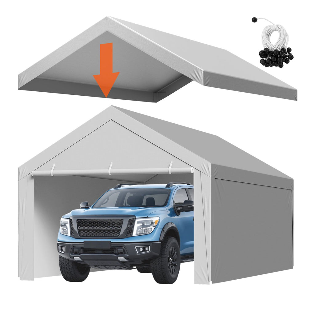 Carport Replacement Canopy, 12 X 20 Ft Potable Garage Tent Top Tarp With Sidewalls, UV-Resistant & Waterproof, Heavy Duty Car Shelter Tarp With Ball Buggees, Grey, Frame Not Included — product image 1