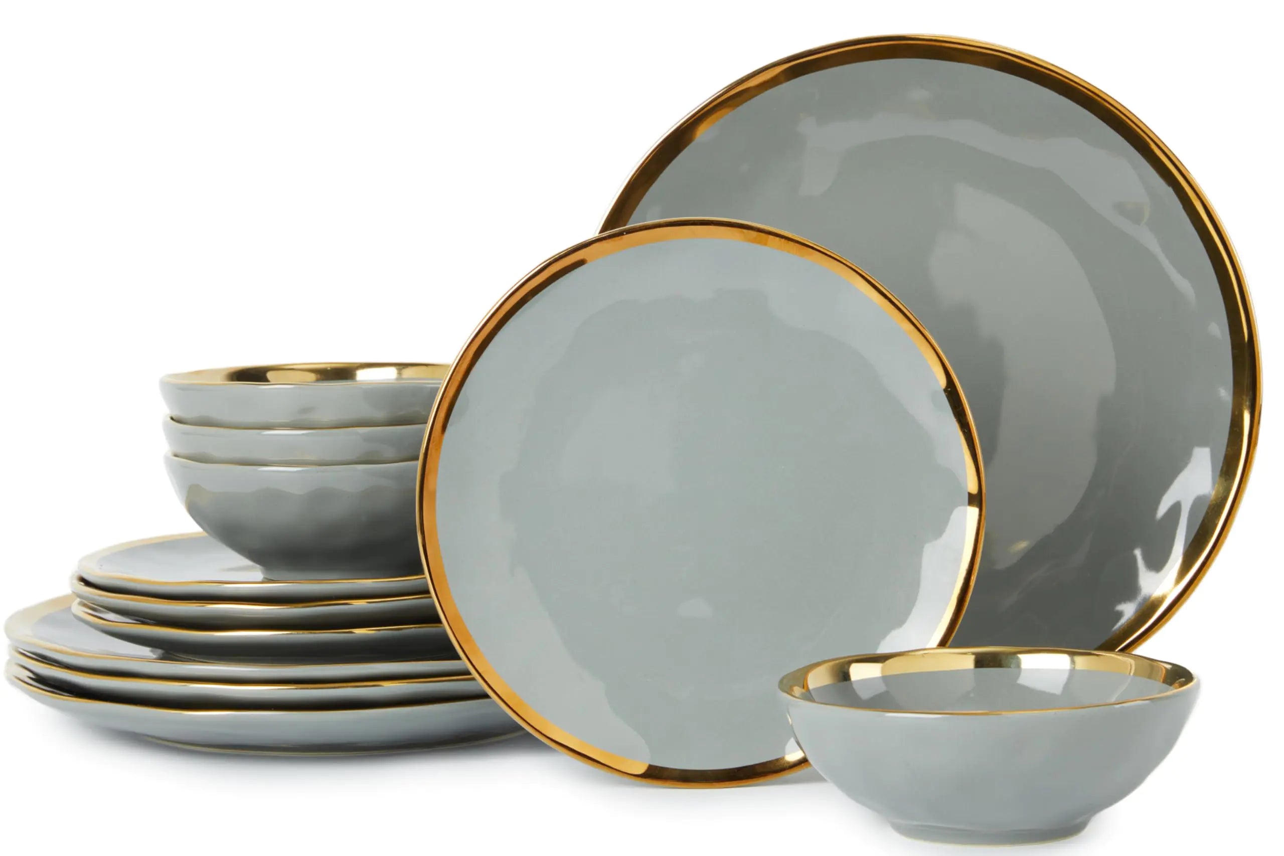 Gray Porcelain Gold-Rim 12pc Dinnerware Set