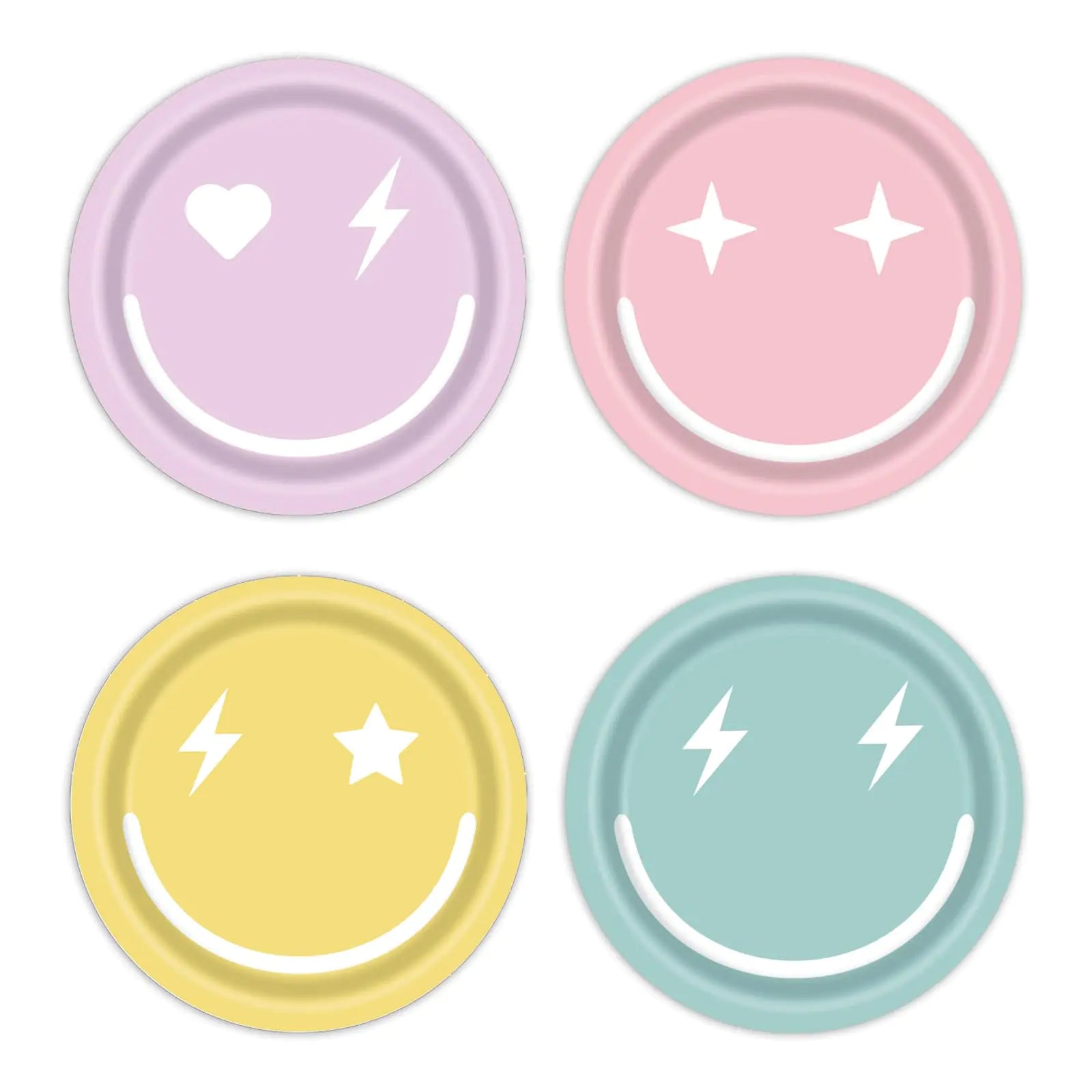 48PK Smile Face Party Plates 9" Colorful Paper Tableware