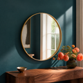 Gold round aluminum-frame wall mirror — vibrant primary product view