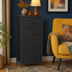 Black four-drawer fabric dresser — colorful lifestyle view