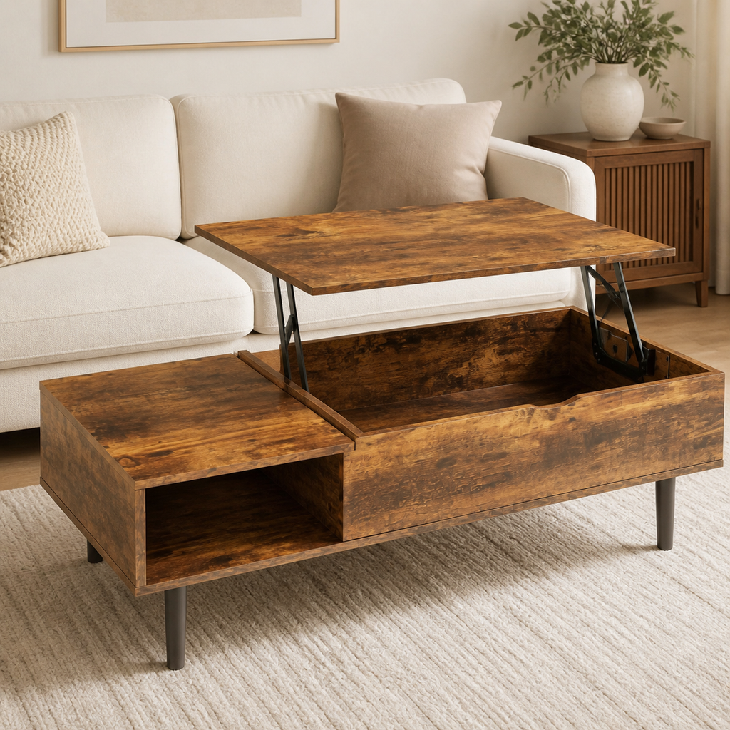 Lift-Top Coffee Table — Brown — styled lifestyle image