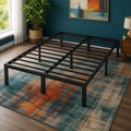 Full-size heavy-duty black metal bed frame — vibrant primary product view